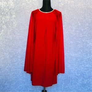 Red Chiffon Dress with Rhinestone Neckline